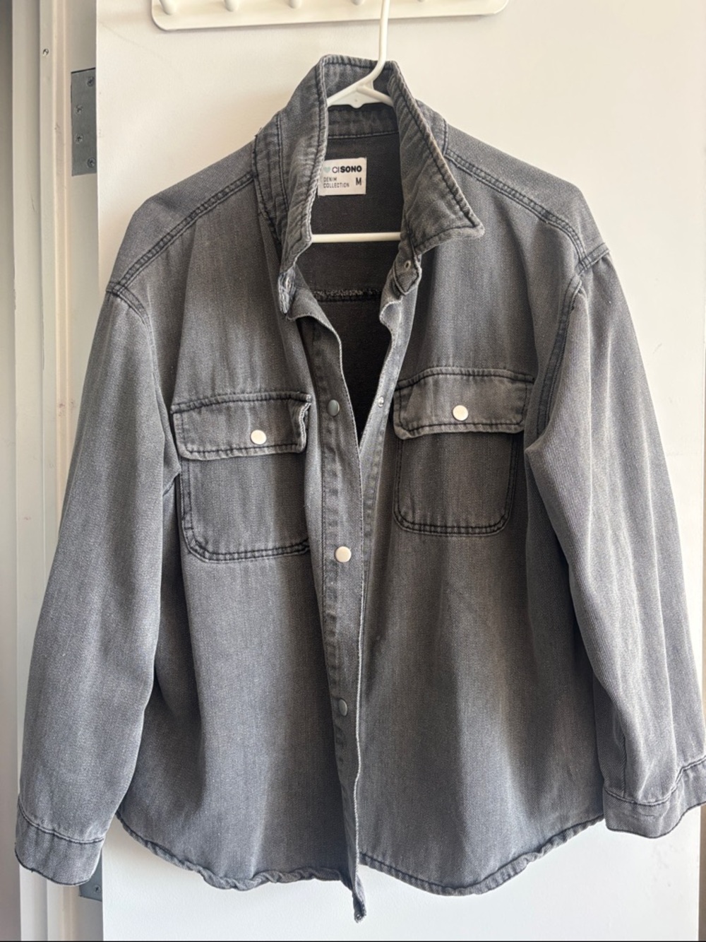 Ci Sono Washed Gray Button-Down Shirt Jacket